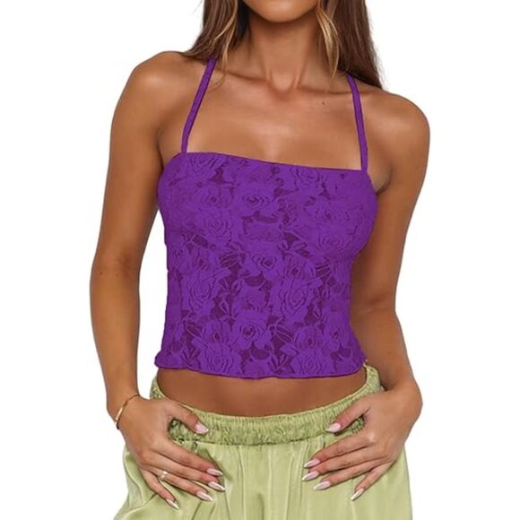Danysu Tops - Lace Backless Tube Tops Tie Back Halter Tank Top, MEDIUM, 8F-146T012